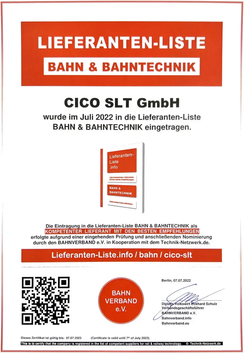 TOP-Lieferant für die Bahn-Branche mit besonderer Empfehlung
